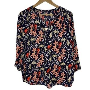 NYDJ | 3/4 Sleeve Floral Blouse | Navy Multicolor | Size Small | NWT